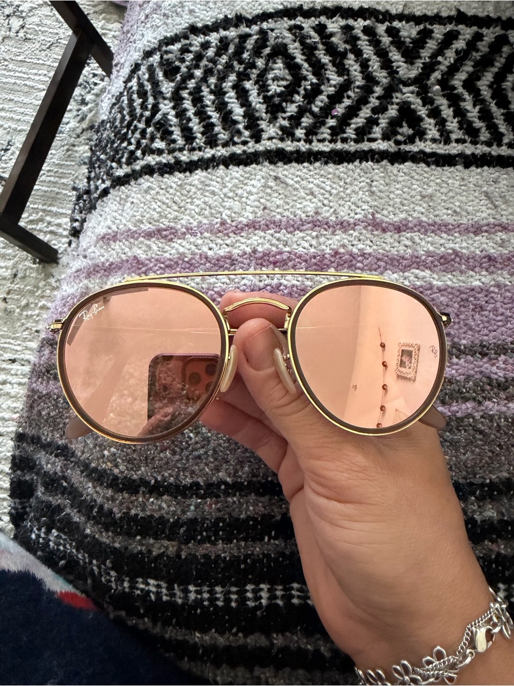 Ray-Ban Gold Frame Sunglasses with Pink Lenses